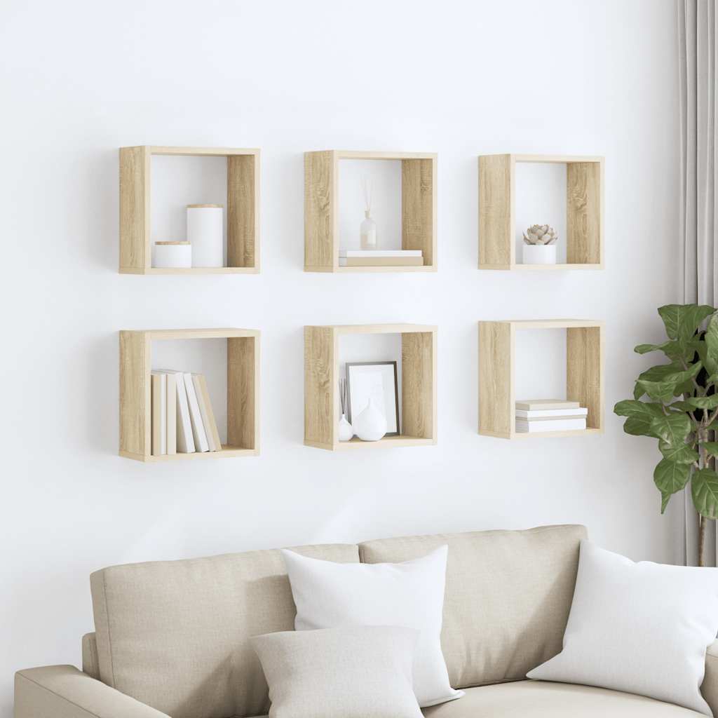 Wandschappen kubus 6 st 30x15x30 cm sonoma eikenkleurig is nu te koop bij PeponiXL, paradijselijk wonen!