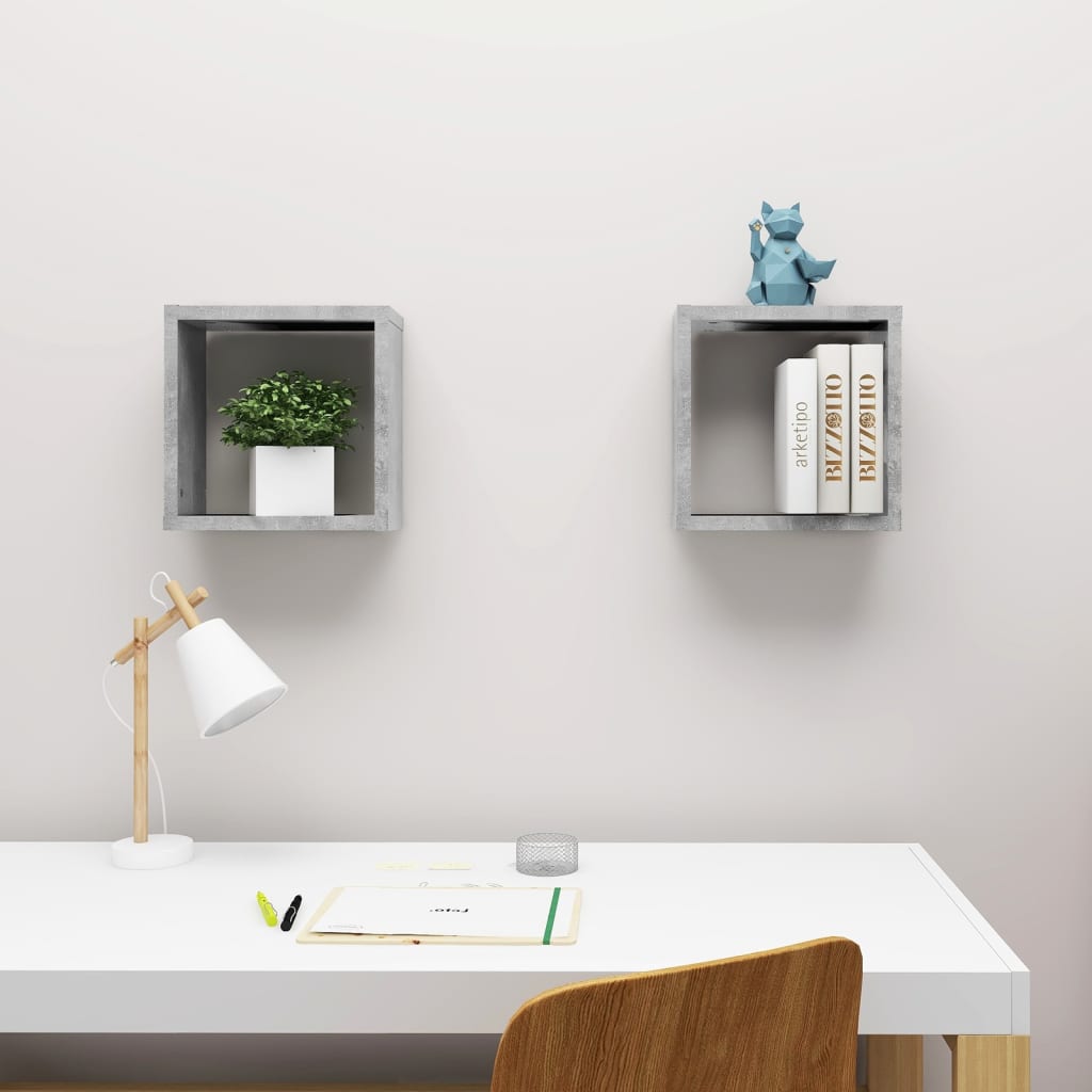 Wandschappen kubus 2 st 30x15x30 cm betongrijs is nu te koop bij PeponiXL, paradijselijk wonen!