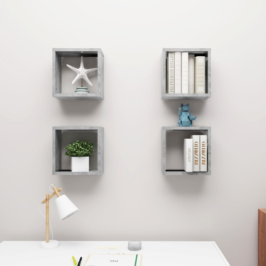 Wandschappen kubus 4 st 30x15x30 cm betongrijs is nu te koop bij PeponiXL, paradijselijk wonen!