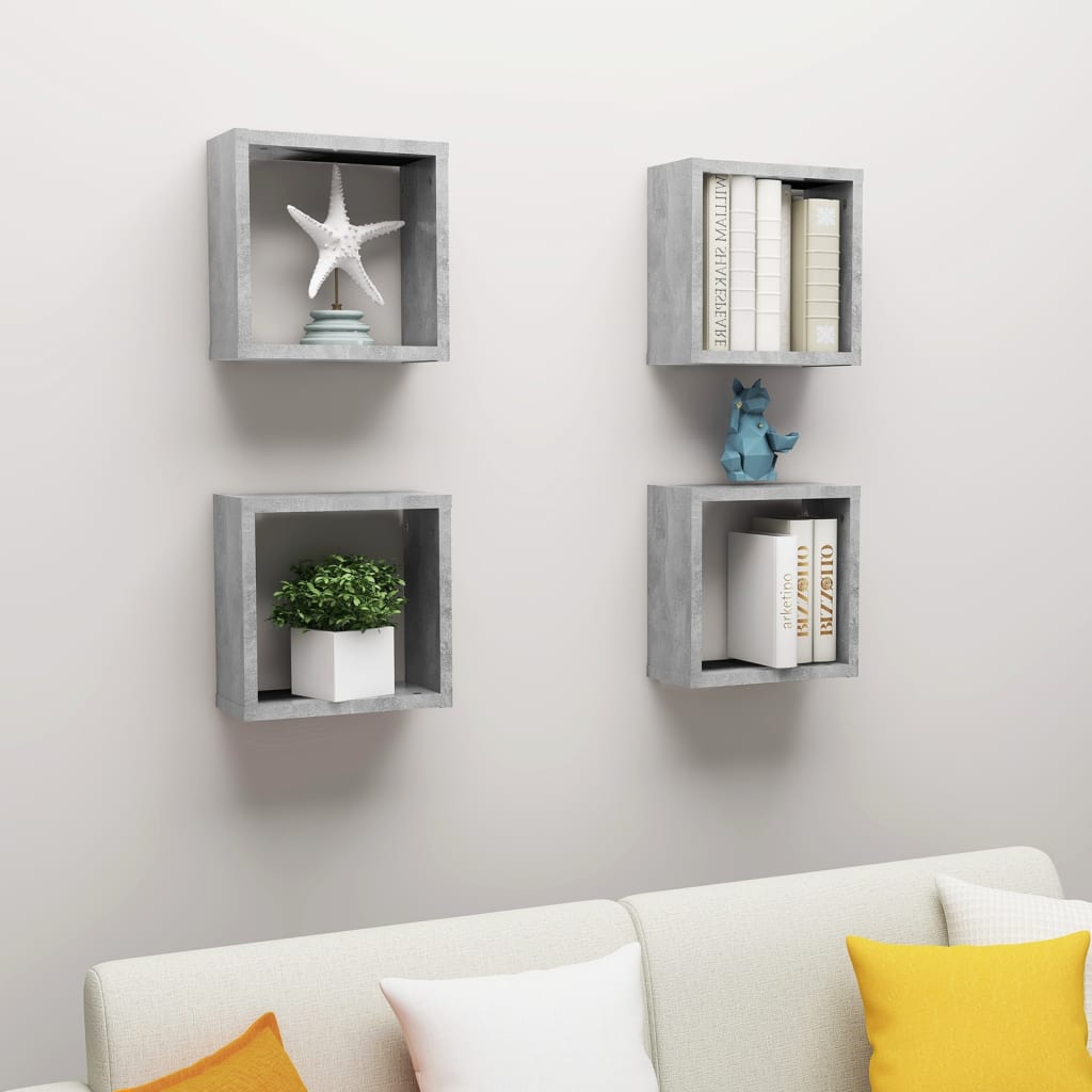 Wandschappen kubus 4 st 30x15x30 cm betongrijs is nu te koop bij PeponiXL, paradijselijk wonen!