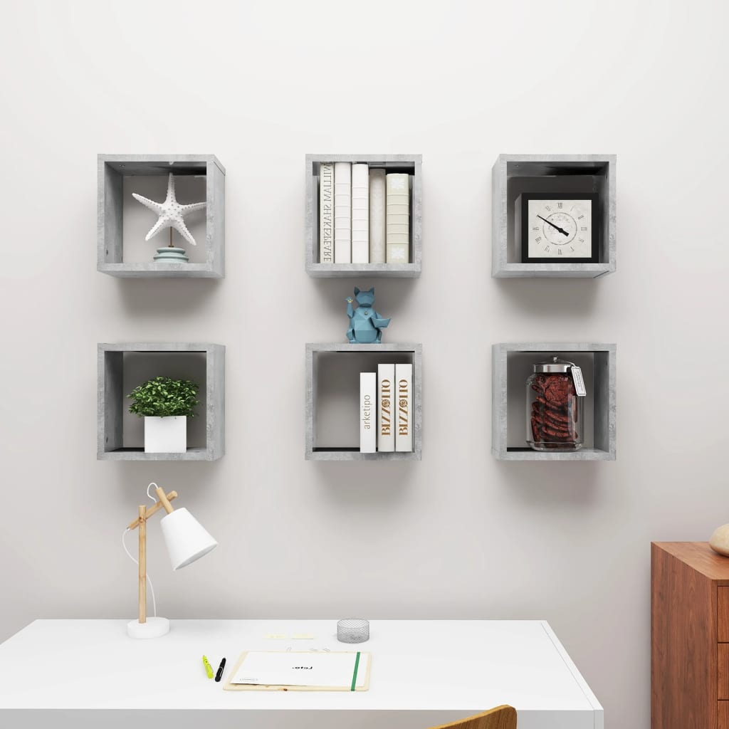 Wandschappen kubus 6 st 30x15x30 cm betongrijs is nu te koop bij PeponiXL, paradijselijk wonen!