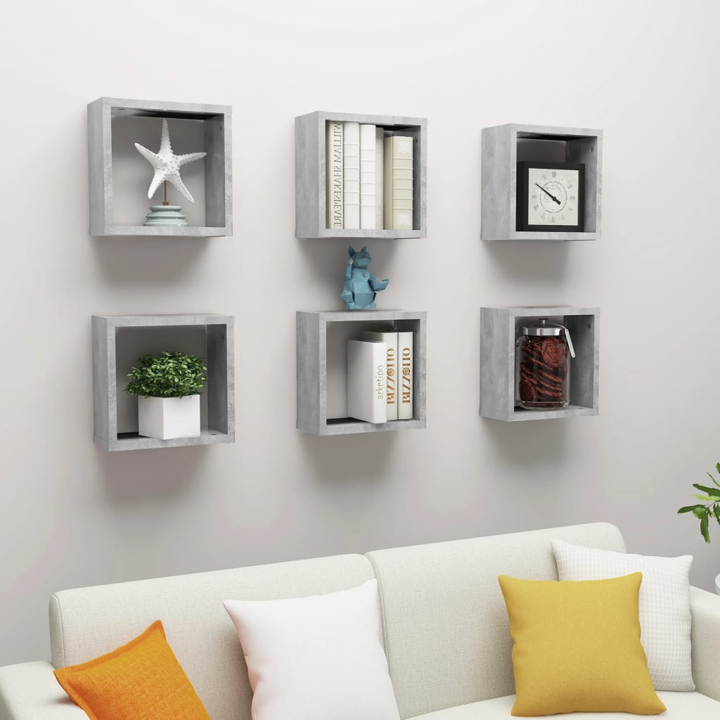 Wandschappen kubus 6 st 30x15x30 cm betongrijs is nu te koop bij PeponiXL, paradijselijk wonen!