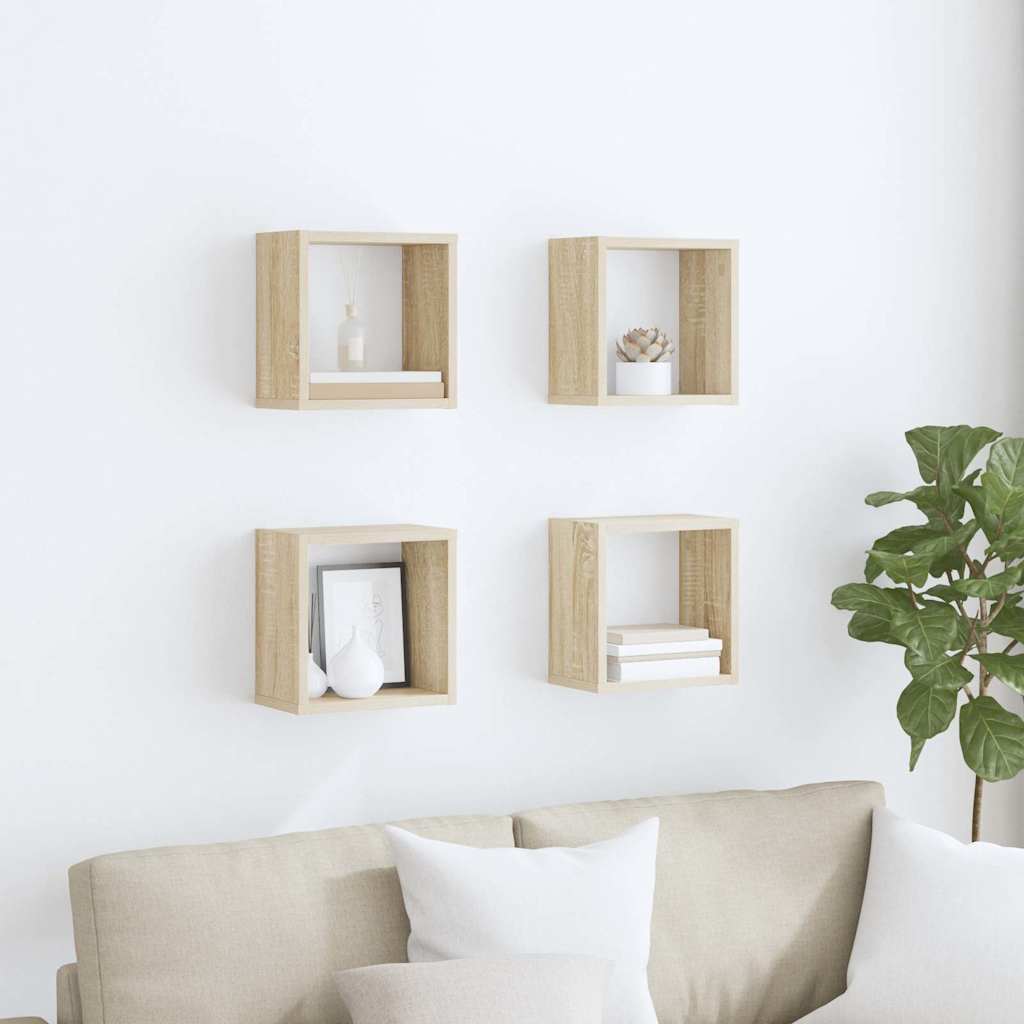 Wandschappen kubus 4 st 26x15x26 cm sonoma eikenkleurig is nu te koop bij PeponiXL, paradijselijk wonen!