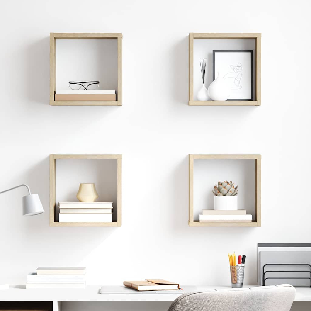 Wandschappen kubus 4 st 26x15x26 cm sonoma eikenkleurig is nu te koop bij PeponiXL, paradijselijk wonen!