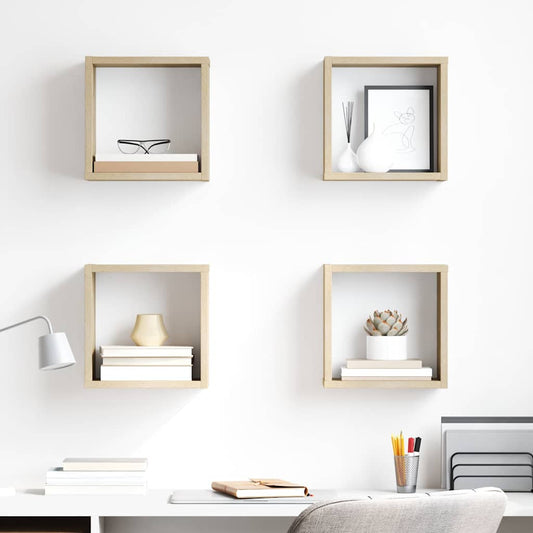 Wandschappen kubus 4 st 26x15x26 cm sonoma eikenkleurig is nu te koop bij PeponiXL, paradijselijk wonen!