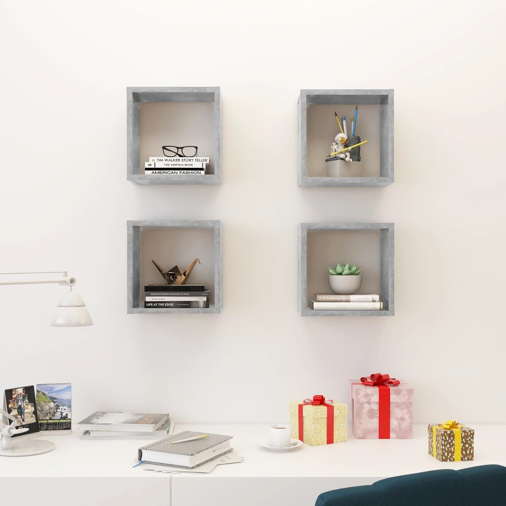 Wandschappen kubus 4 st 26x15x26 cm betongrijs is nu te koop bij PeponiXL, paradijselijk wonen!