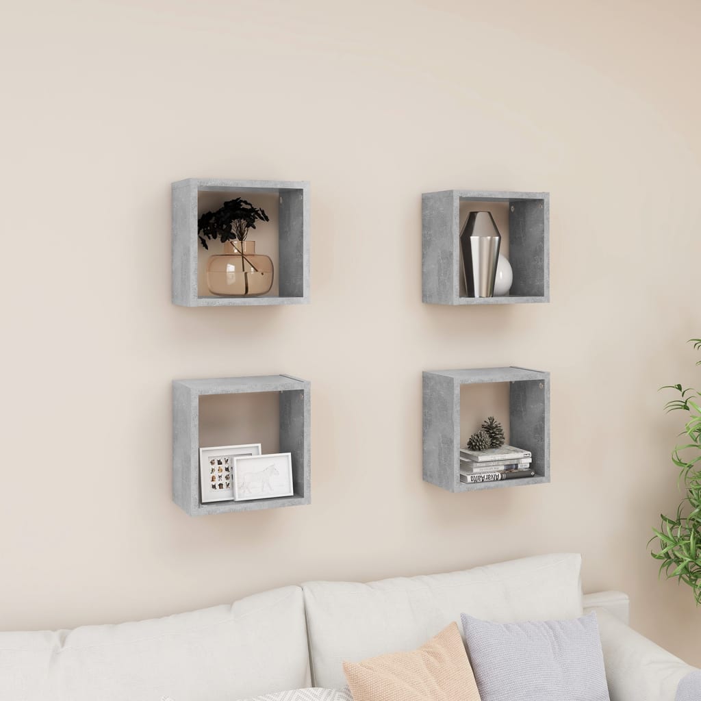 Wandschappen kubus 4 st 26x15x26 cm betongrijs is nu te koop bij PeponiXL, paradijselijk wonen!