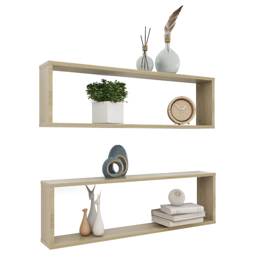 Wandschappen kubus 2 st 100x15x30 cm bewerkt hout sonoma eiken is nu te koop bij PeponiXL, paradijselijk wonen!