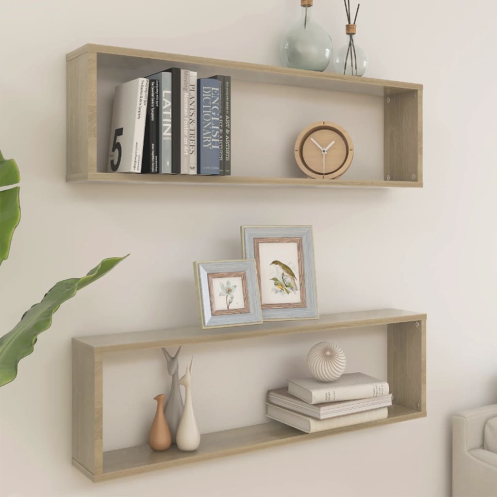 Wandschappen kubus 2 st 100x15x30 cm bewerkt hout sonoma eiken is nu te koop bij PeponiXL, paradijselijk wonen!