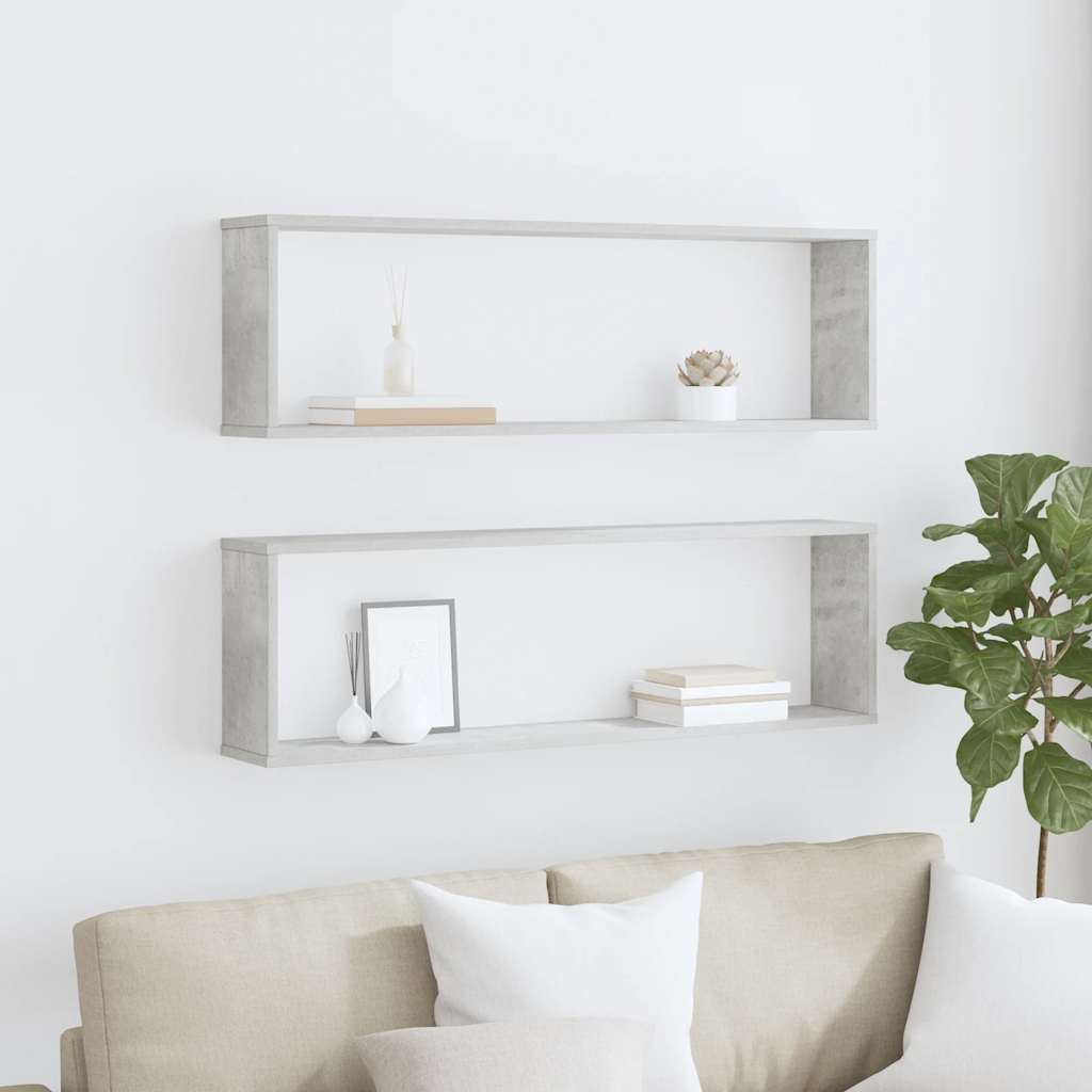 Wandschappen kubus 2 st 100x15x30 cm bewerkt hout betongrijs is nu te koop bij PeponiXL, paradijselijk wonen!