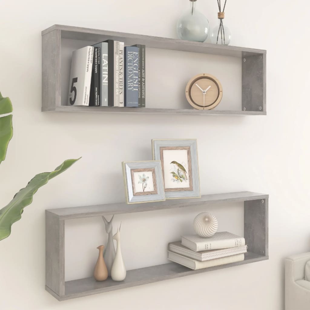 Wandschappen kubus 2 st 100x15x30 cm bewerkt hout betongrijs is nu te koop bij PeponiXL, paradijselijk wonen!