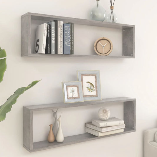 Wandschappen kubus 2 st 100x15x30 cm bewerkt hout betongrijs is nu te koop bij PeponiXL, paradijselijk wonen!