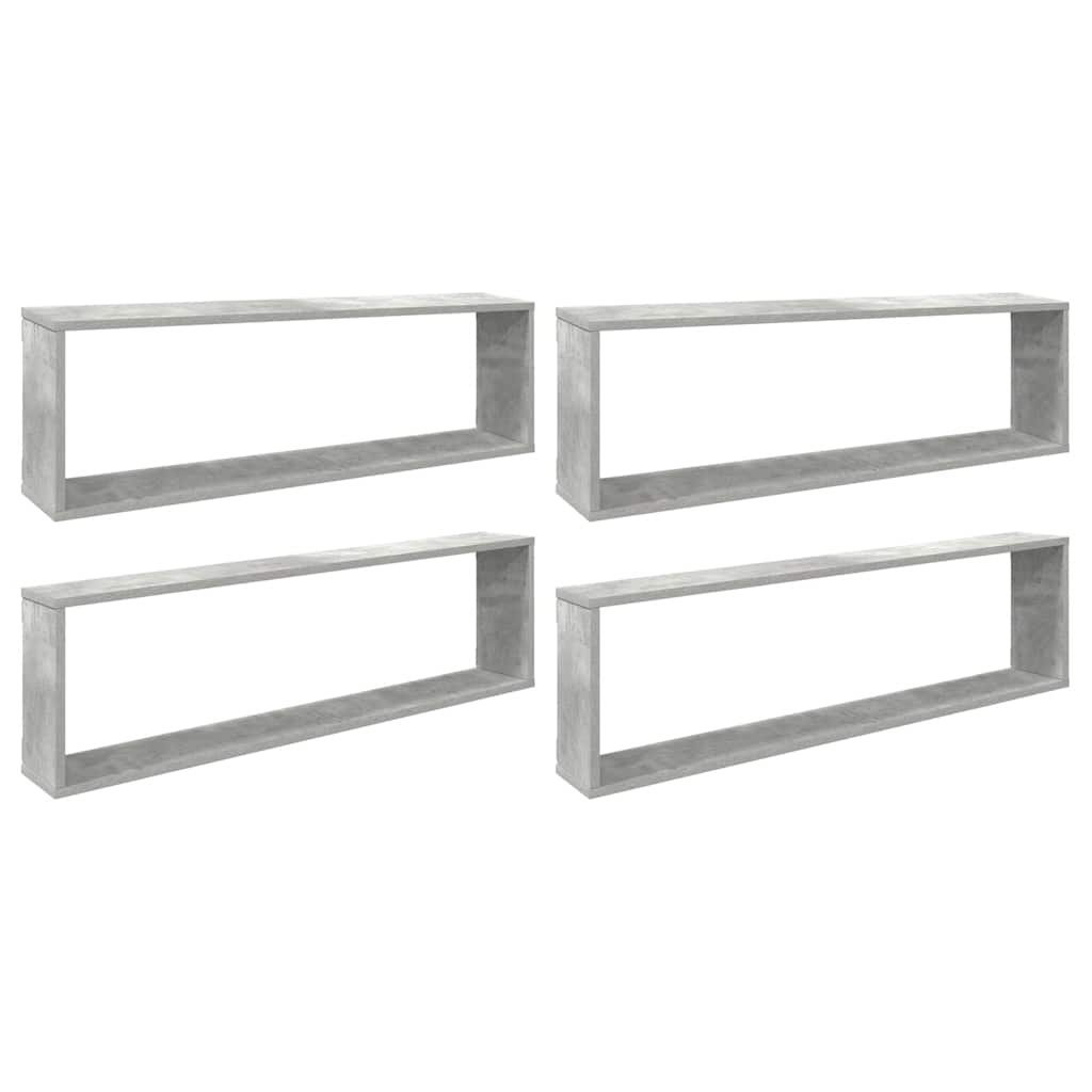 Wandschappen kubus 4 st 100x15x30 cm bewerkt hout betongrijs is nu te koop bij PeponiXL, paradijselijk wonen!