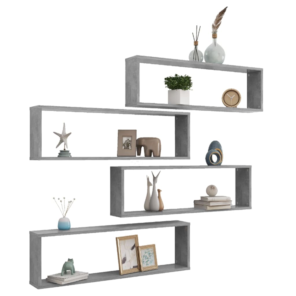 Wandschappen kubus 4 st 100x15x30 cm bewerkt hout betongrijs is nu te koop bij PeponiXL, paradijselijk wonen!