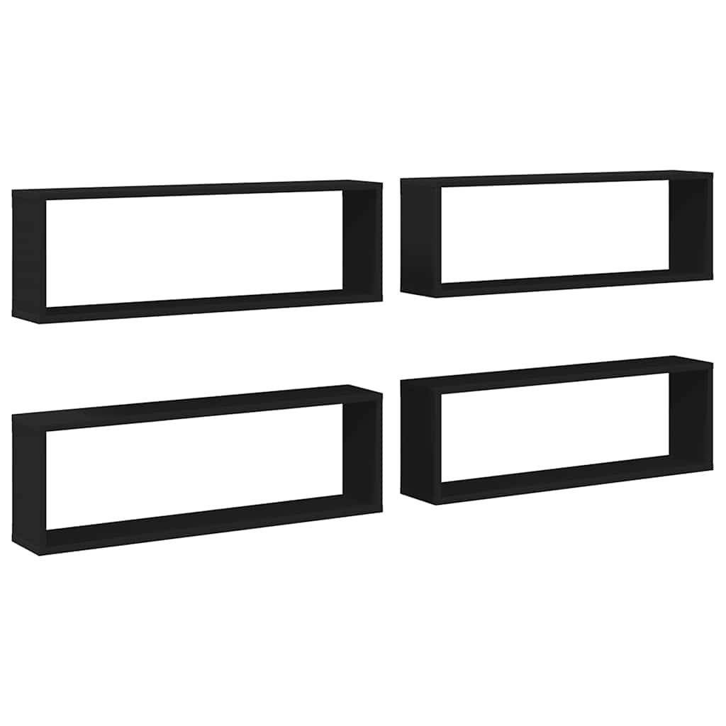 Wandschappen kubus 4 st 80x15x26,5 cm bewerkt hout zwart is nu te koop bij PeponiXL, paradijselijk wonen!