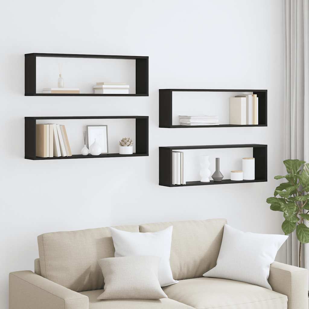 Wandschappen kubus 4 st 80x15x26,5 cm bewerkt hout zwart is nu te koop bij PeponiXL, paradijselijk wonen!