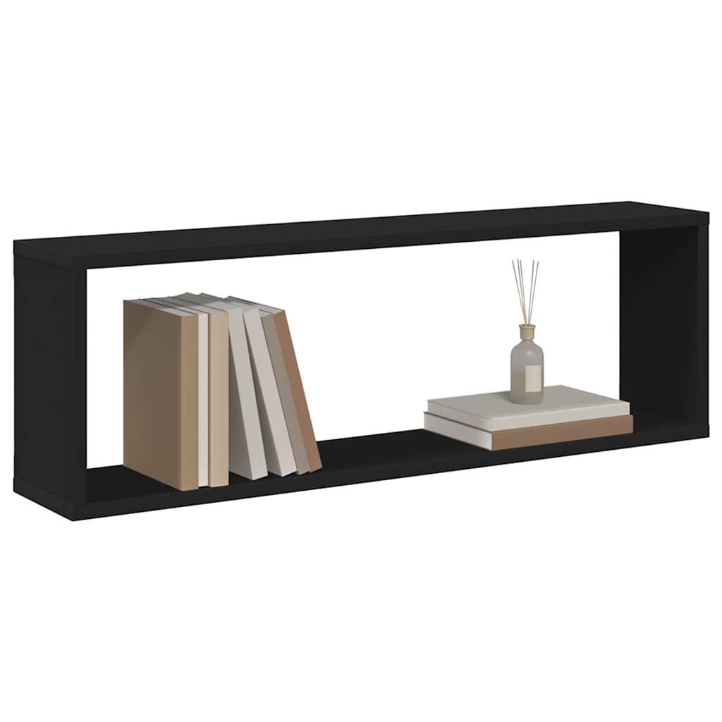 Wandschappen kubus 4 st 80x15x26,5 cm bewerkt hout zwart is nu te koop bij PeponiXL, paradijselijk wonen!