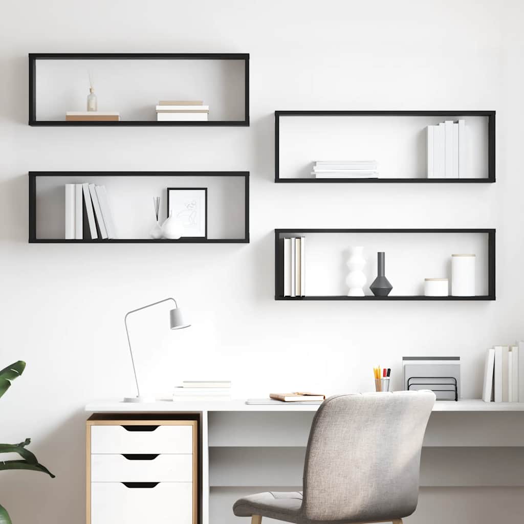 Wandschappen kubus 4 st 80x15x26,5 cm bewerkt hout zwart is nu te koop bij PeponiXL, paradijselijk wonen!
