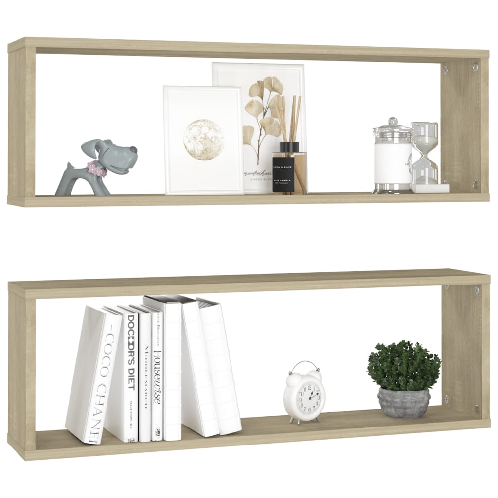 Wandschappen kubus 2 st 80x15x26,5 cm bewerkt hout sonoma eiken is nu te koop bij PeponiXL, paradijselijk wonen!