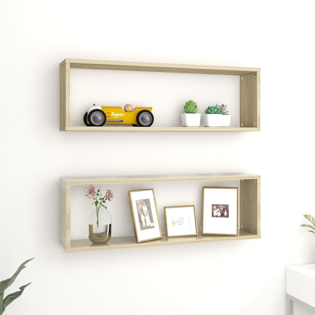 Wandschappen kubus 2 st 80x15x26,5 cm bewerkt hout sonoma eiken is nu te koop bij PeponiXL, paradijselijk wonen!