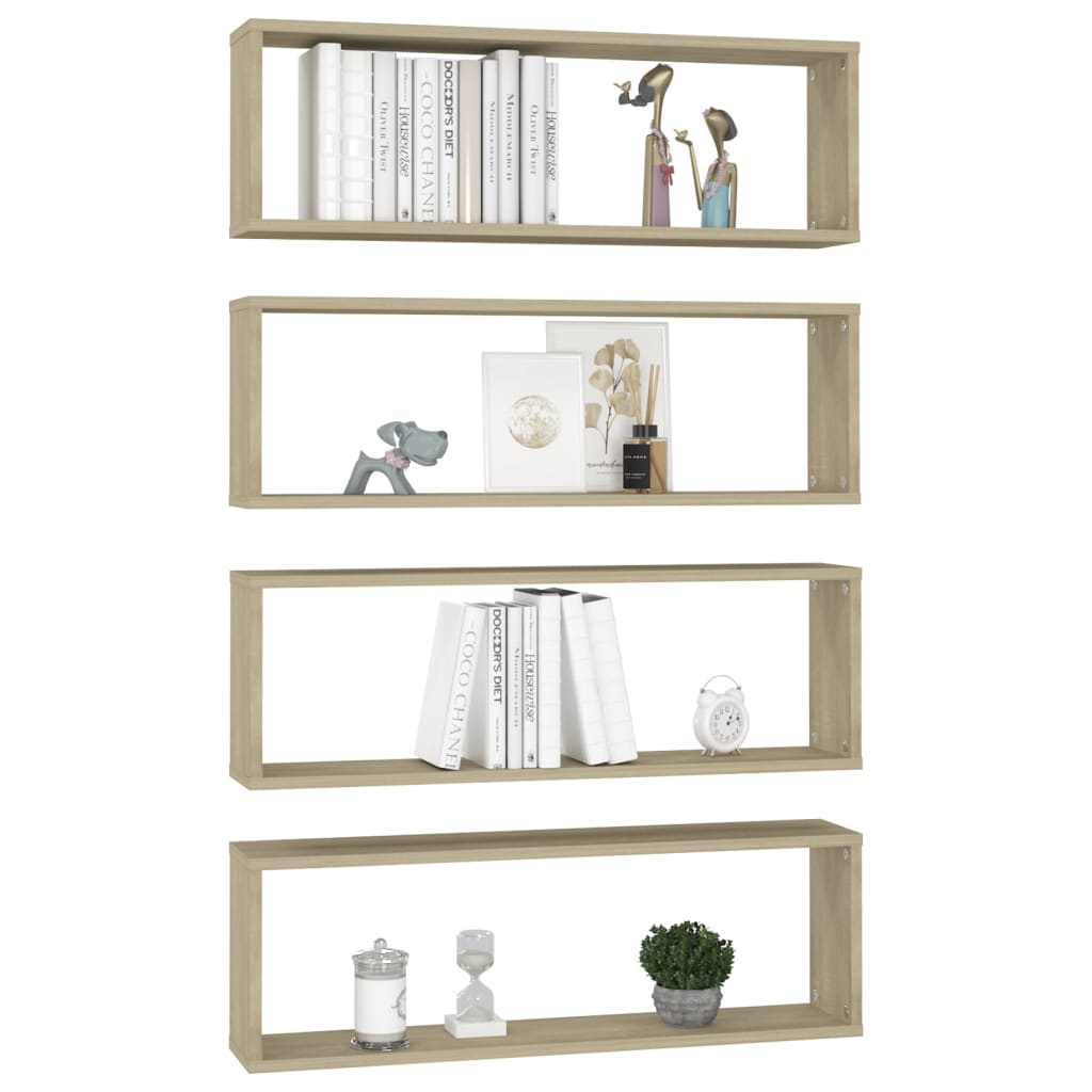 Wandschappen kubus 4 st 80x15x26,5 cm bewerkt hout sonoma eiken is nu te koop bij PeponiXL, paradijselijk wonen!