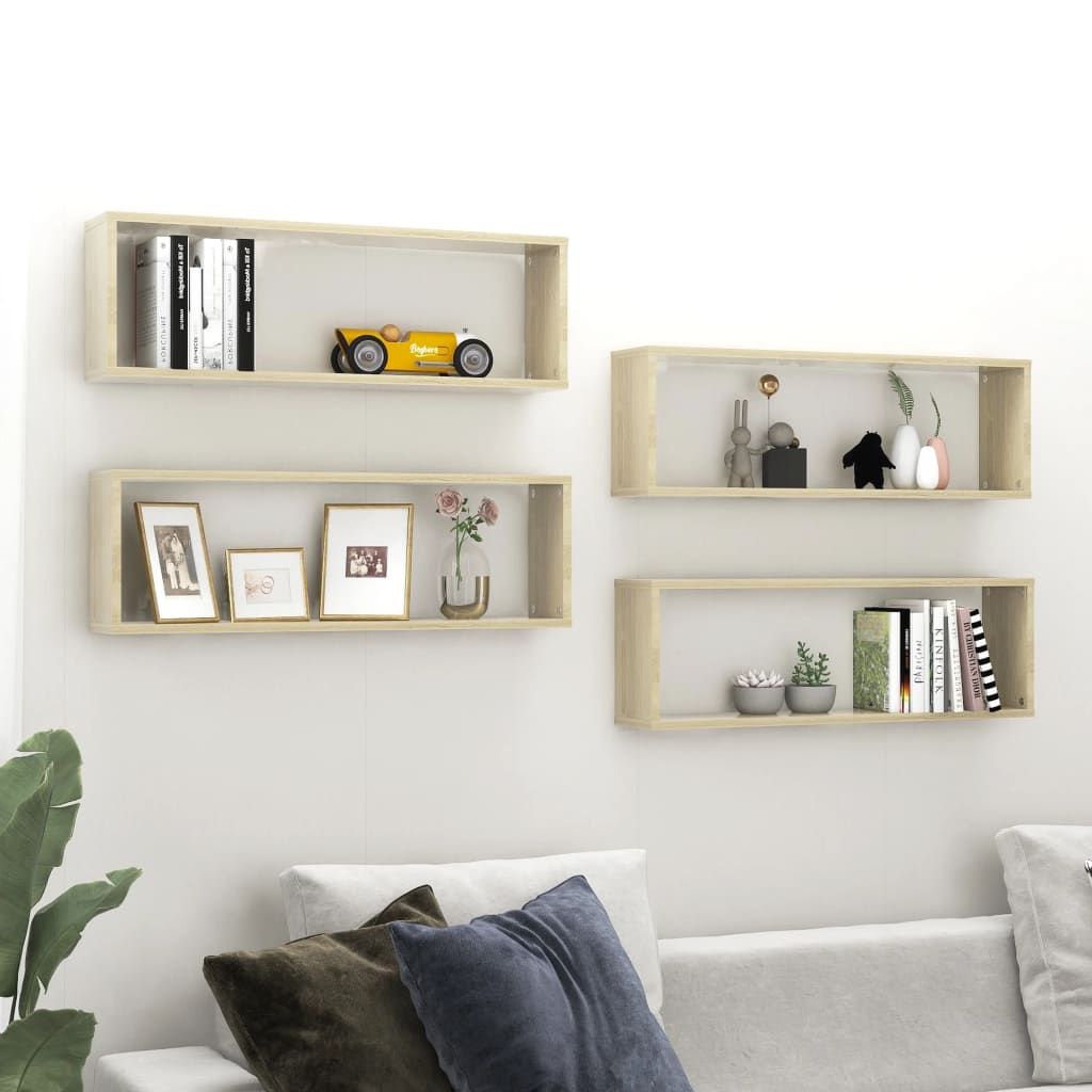 Wandschappen kubus 4 st 80x15x26,5 cm bewerkt hout sonoma eiken is nu te koop bij PeponiXL, paradijselijk wonen!