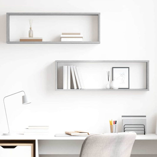 Wandschappen kubus 2 st 80x15x26,5 cm bewerkt hout betongrijs is nu te koop bij PeponiXL, paradijselijk wonen!