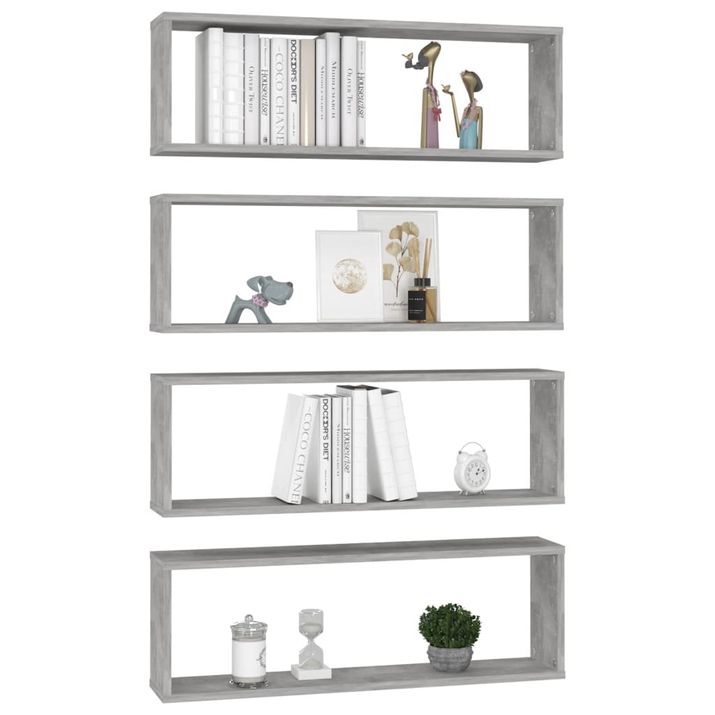 Wandschappen kubus 4 st 80x15x26,5 cm bewerkt hout betongrijs is nu te koop bij PeponiXL, paradijselijk wonen!
