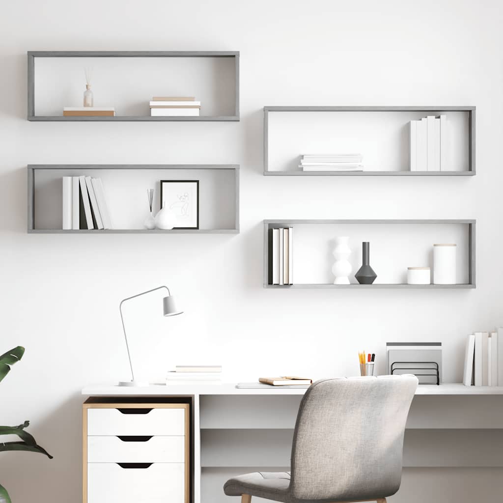 Wandschappen kubus 4 st 80x15x26,5 cm bewerkt hout betongrijs is nu te koop bij PeponiXL, paradijselijk wonen!