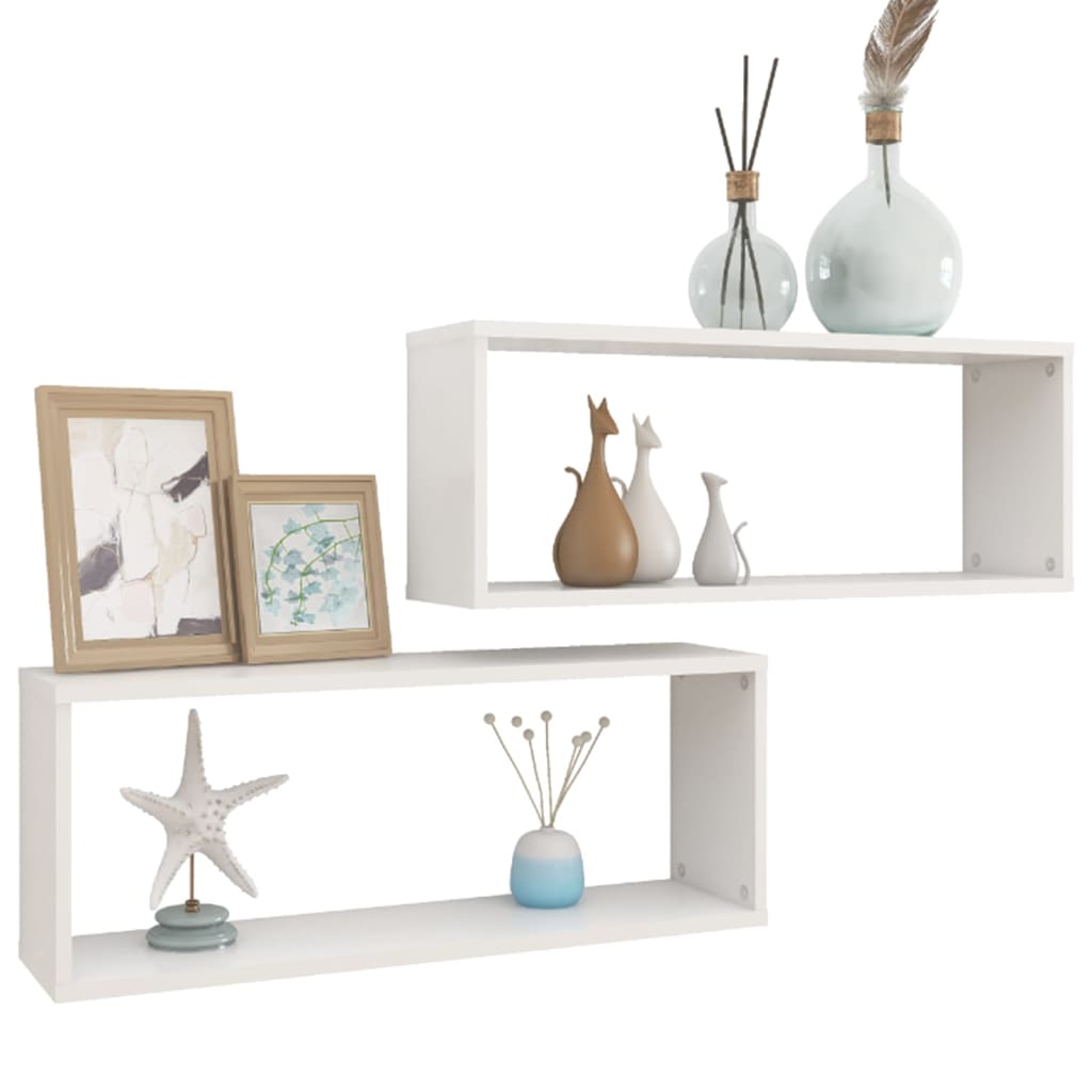 Wandschappen kubus 2 st 60x15x23 cm bewerkt hout wit is nu te koop bij PeponiXL, paradijselijk wonen!