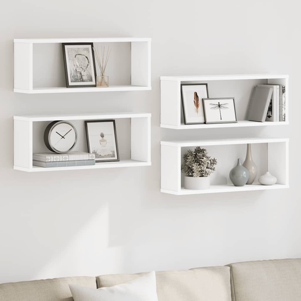 Wandschappen kubus 4 st 60x15x23 cm bewerkt hout wit is nu te koop bij PeponiXL, paradijselijk wonen!