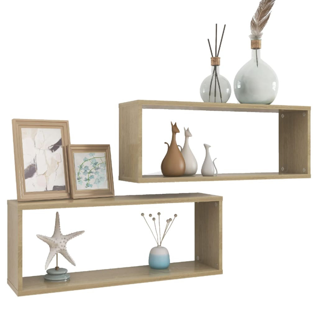 Wandschappen kubus 2 st 60x15x23 cm bewerkt hout sonoma eiken is nu te koop bij PeponiXL, paradijselijk wonen!