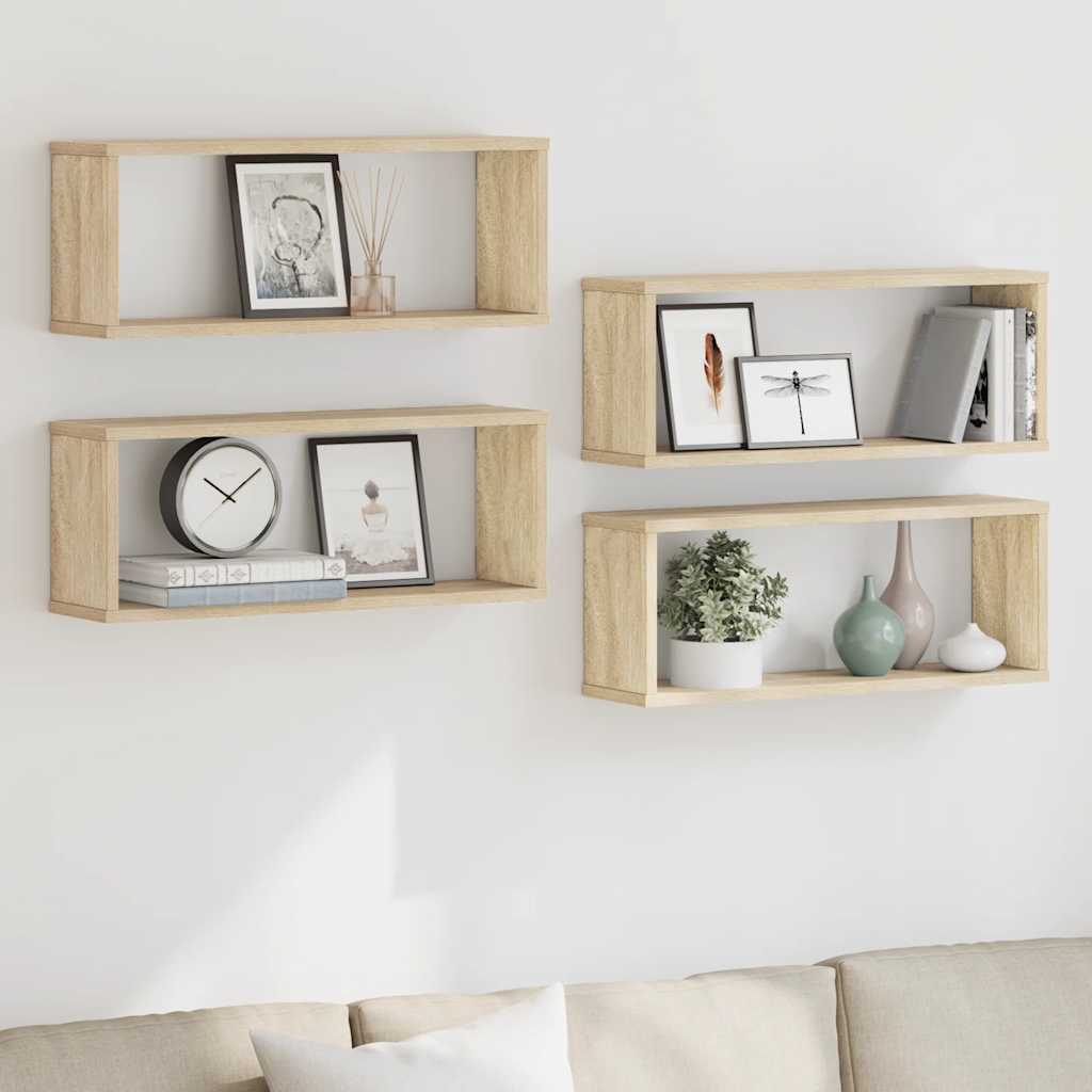 Wandschappen kubus 4 st 60x15x23 cm bewerkt hout sonoma eiken is nu te koop bij PeponiXL, paradijselijk wonen!