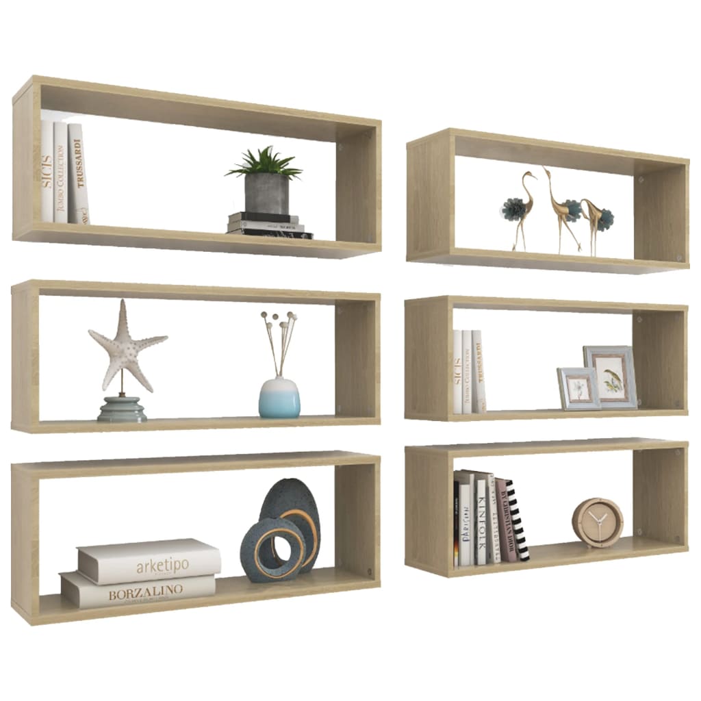 Wandschappen kubus 6 st 60x15x23 cm bewerkt hout sonoma eiken is nu te koop bij PeponiXL, paradijselijk wonen!