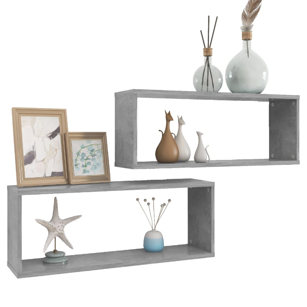 Wandschappen kubus 2 st 60x15x23 cm bewerkt hout betongrijs is nu te koop bij PeponiXL, paradijselijk wonen!