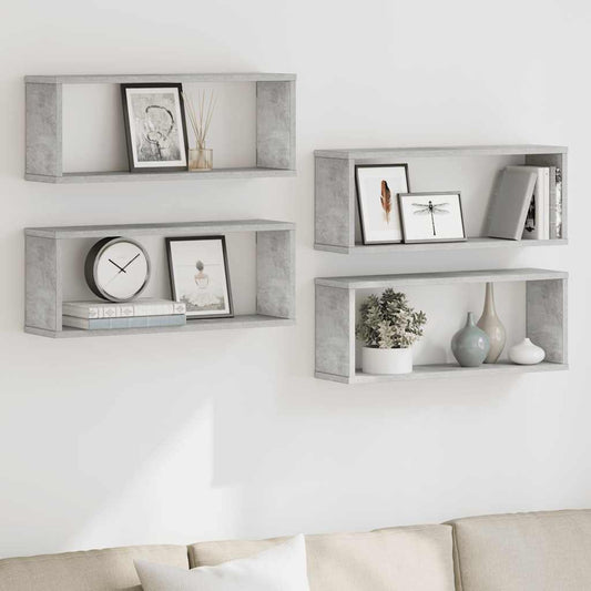 Wandschappen kubus 4 st 60x15x23 cm bewerkt hout betongrijs is nu te koop bij PeponiXL, paradijselijk wonen!