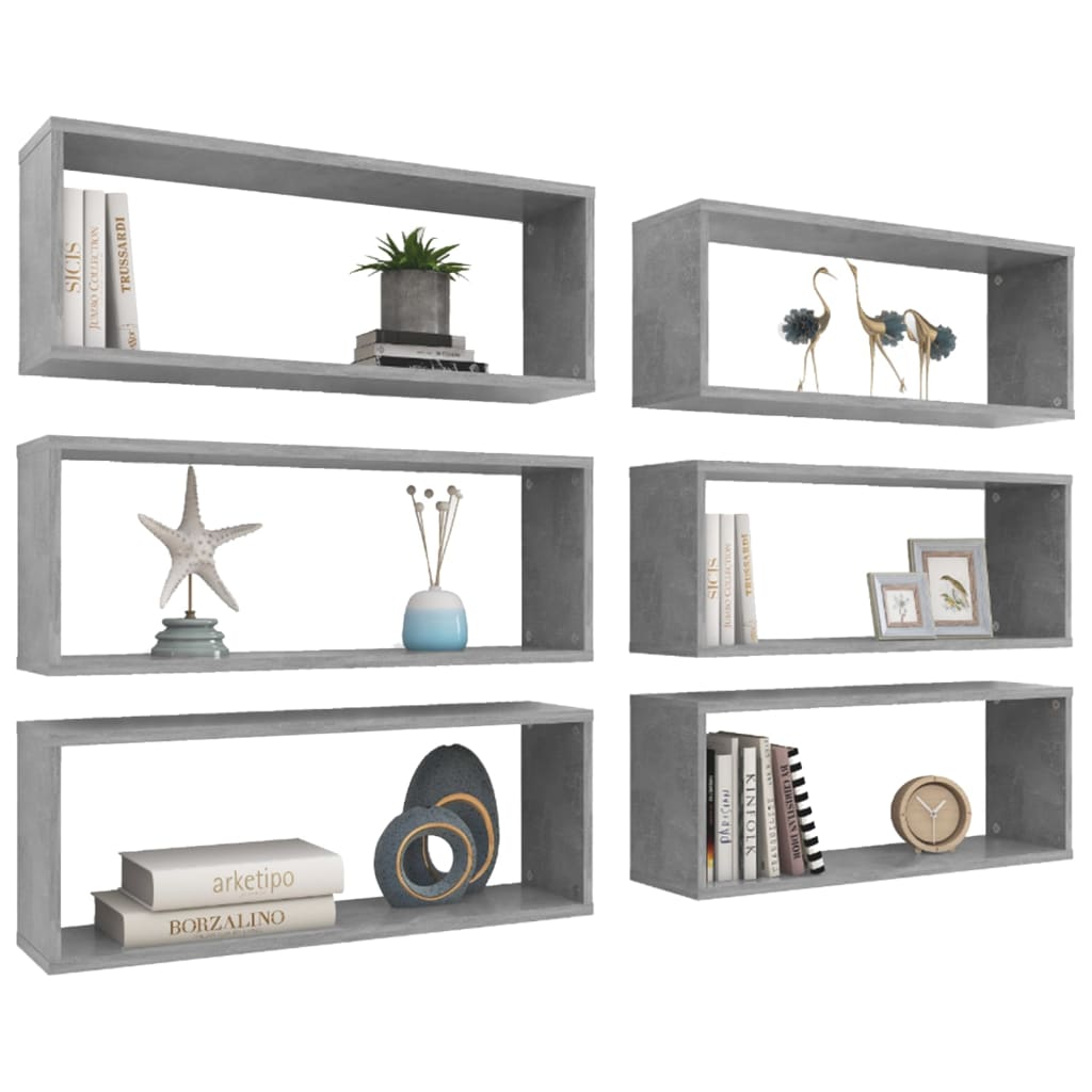 Wandschappen kubus 6 st 60x15x23 cm bewerkt hout betongrijs is nu te koop bij PeponiXL, paradijselijk wonen!