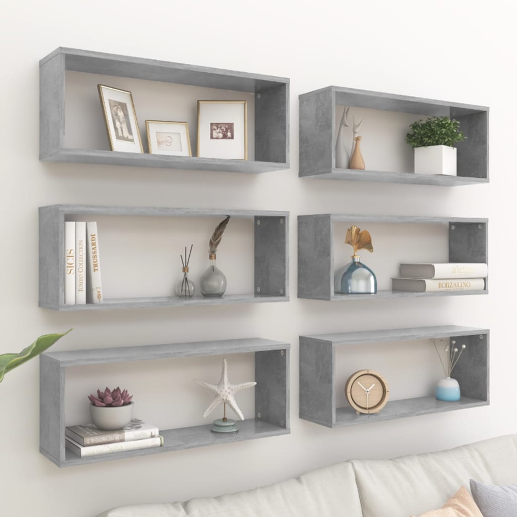 Wandschappen kubus 6 st 60x15x23 cm bewerkt hout betongrijs is nu te koop bij PeponiXL, paradijselijk wonen!