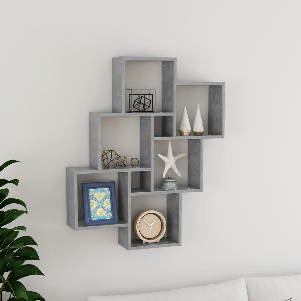 Wandschap kubus 78x15x93 cm bewerkt hout betongrijs is nu te koop bij PeponiXL, paradijselijk wonen!
