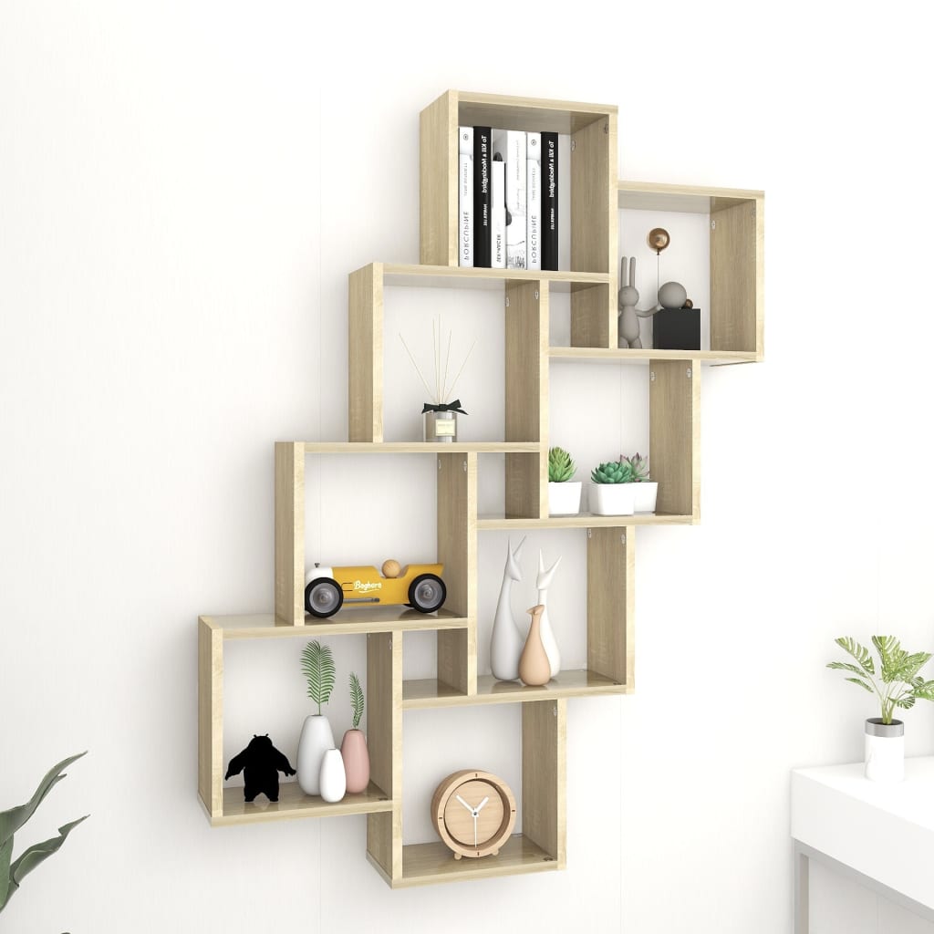 Wandschap kubus 90x15x119 cm bewerkt hout sonoma eikenkleurig is nu te koop bij PeponiXL, paradijselijk wonen!