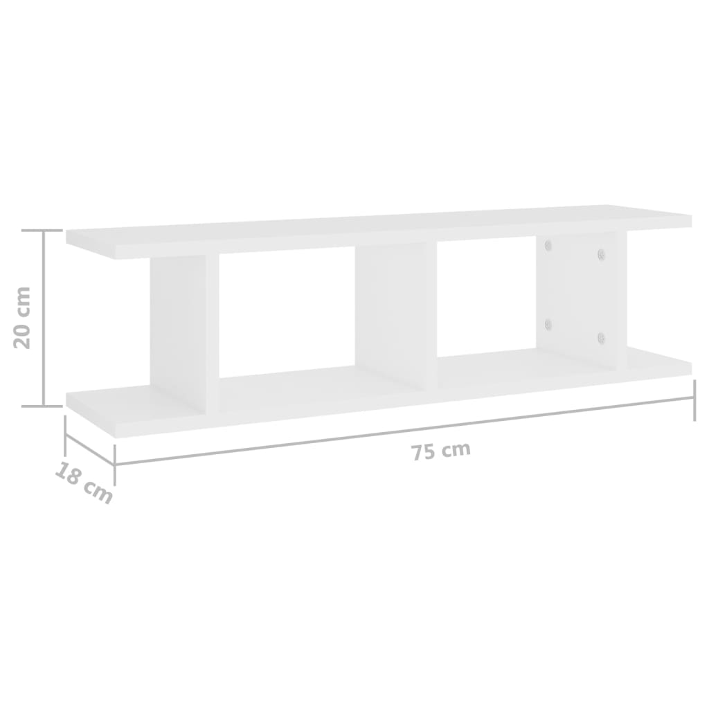 Wandschappen 2 st 75x18x20 cm bewerkt hout wit is nu te koop bij PeponiXL, paradijselijk wonen!