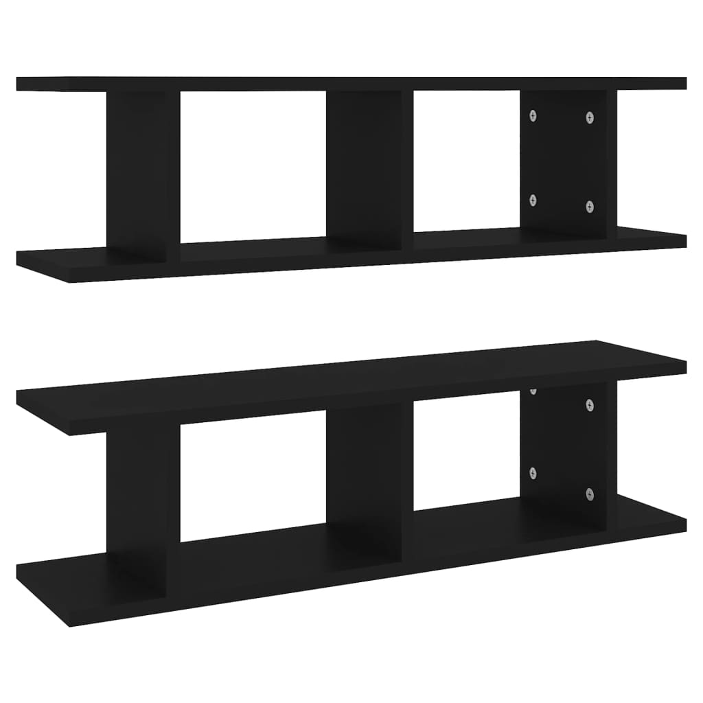 Wandschappen 2 st 75x18x20 cm bewerkt hout zwart is nu te koop bij PeponiXL, paradijselijk wonen!