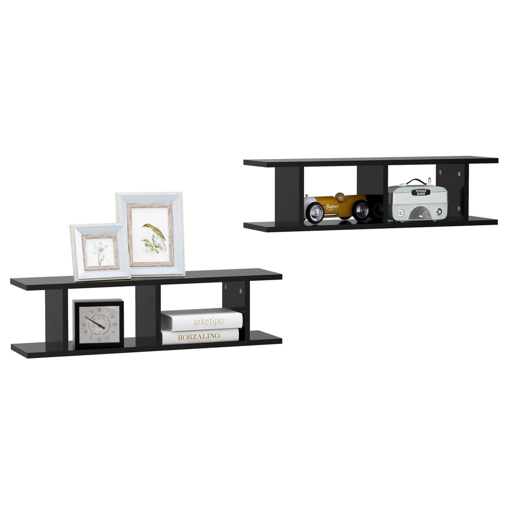 Wandschappen 2 st 75x18x20 cm bewerkt hout zwart is nu te koop bij PeponiXL, paradijselijk wonen!