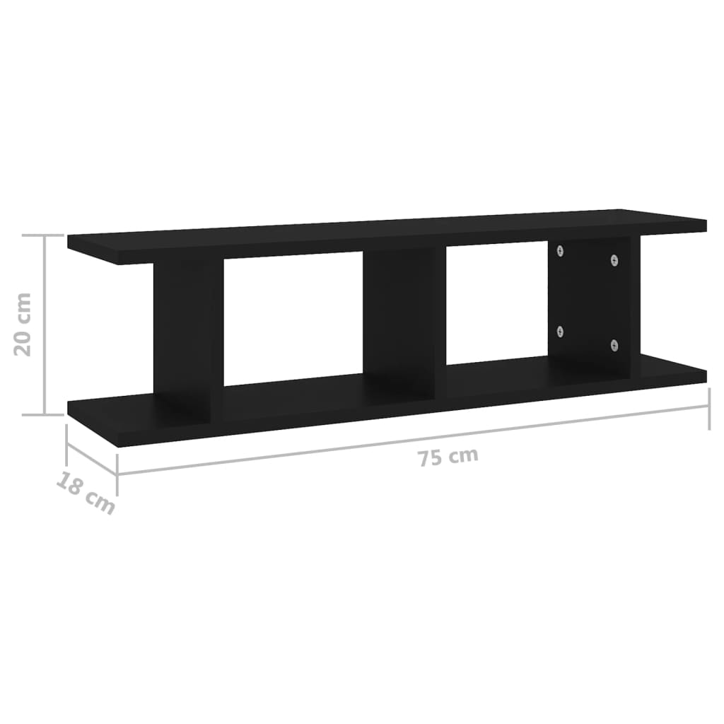 Wandschappen 2 st 75x18x20 cm bewerkt hout zwart is nu te koop bij PeponiXL, paradijselijk wonen!