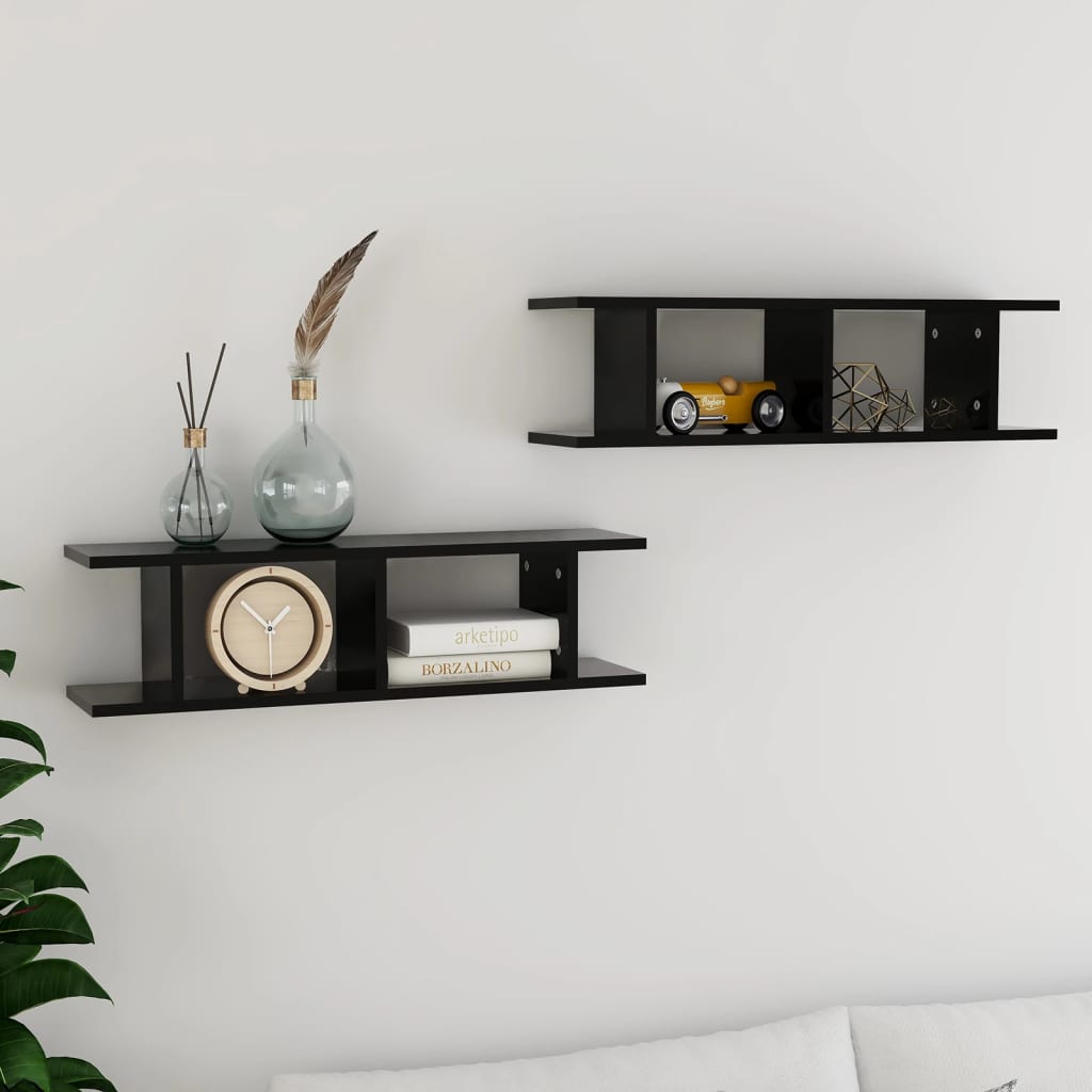 Wandschappen 2 st 75x18x20 cm bewerkt hout zwart is nu te koop bij PeponiXL, paradijselijk wonen!