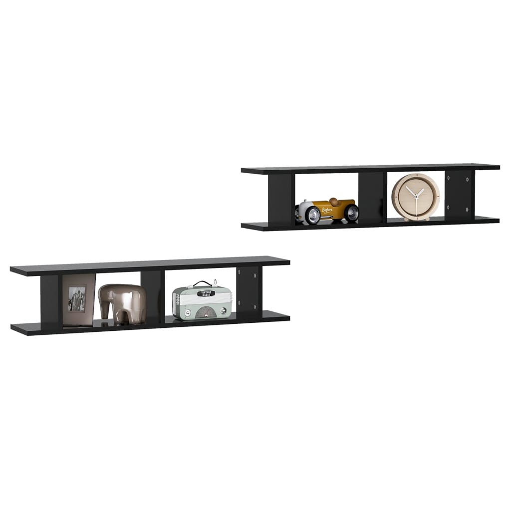 Wandschappen 2 st 90x18x20 cm bewerkt hout zwart is nu te koop bij PeponiXL, paradijselijk wonen!