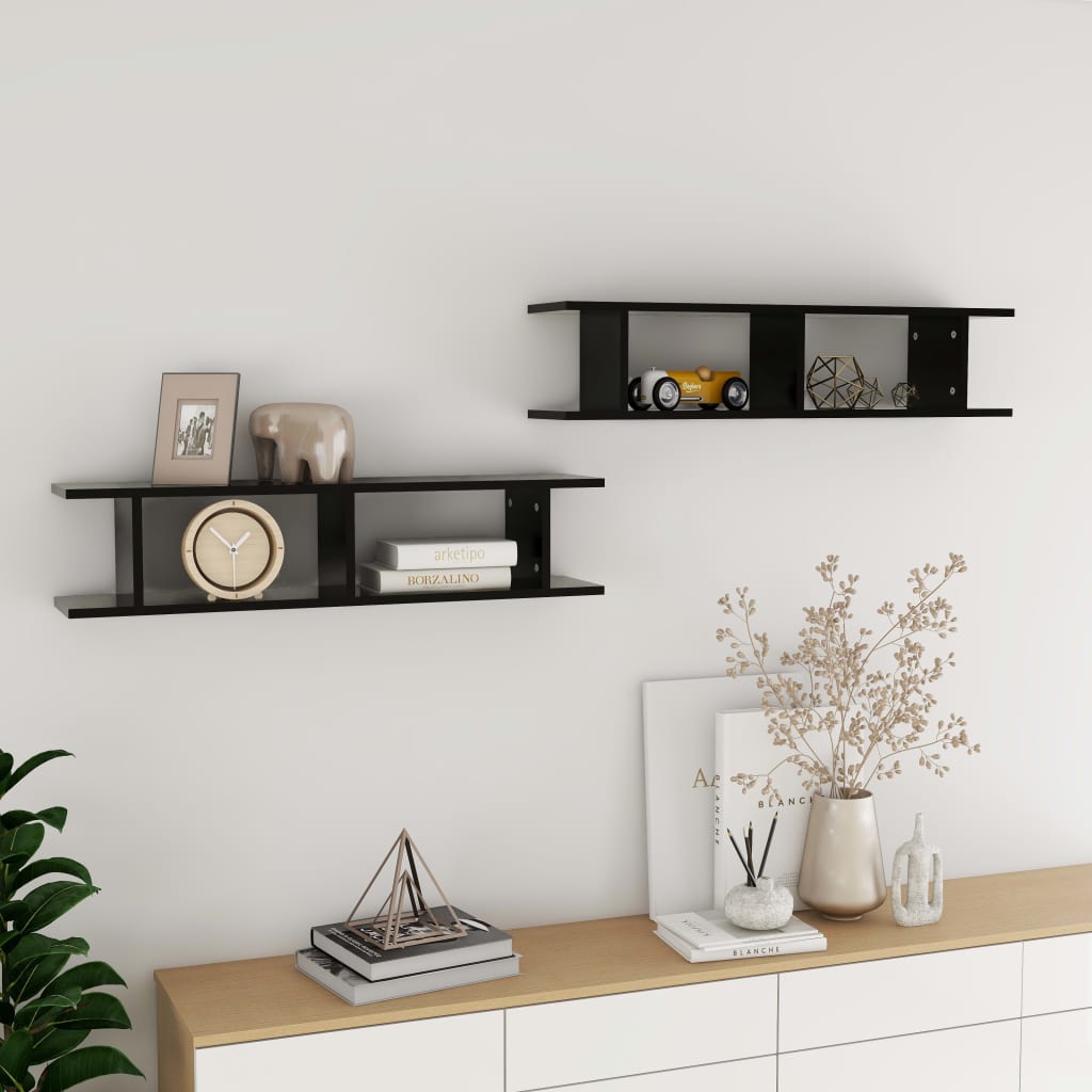 Wandschappen 2 st 90x18x20 cm bewerkt hout zwart is nu te koop bij PeponiXL, paradijselijk wonen!