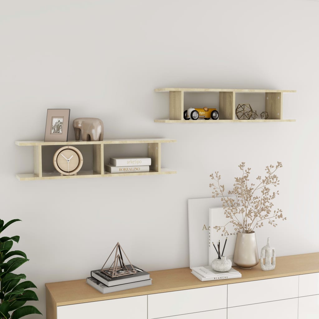 Wandschappen 2 st 90x18x20 cm bewerkt hout sonoma eikenkleurig is nu te koop bij PeponiXL, paradijselijk wonen!