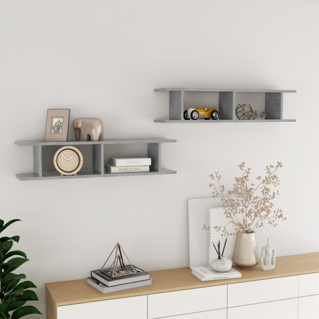 Wandschappen 2 st 90x18x20 cm bewerkt hout betongrijs is nu te koop bij PeponiXL, paradijselijk wonen!