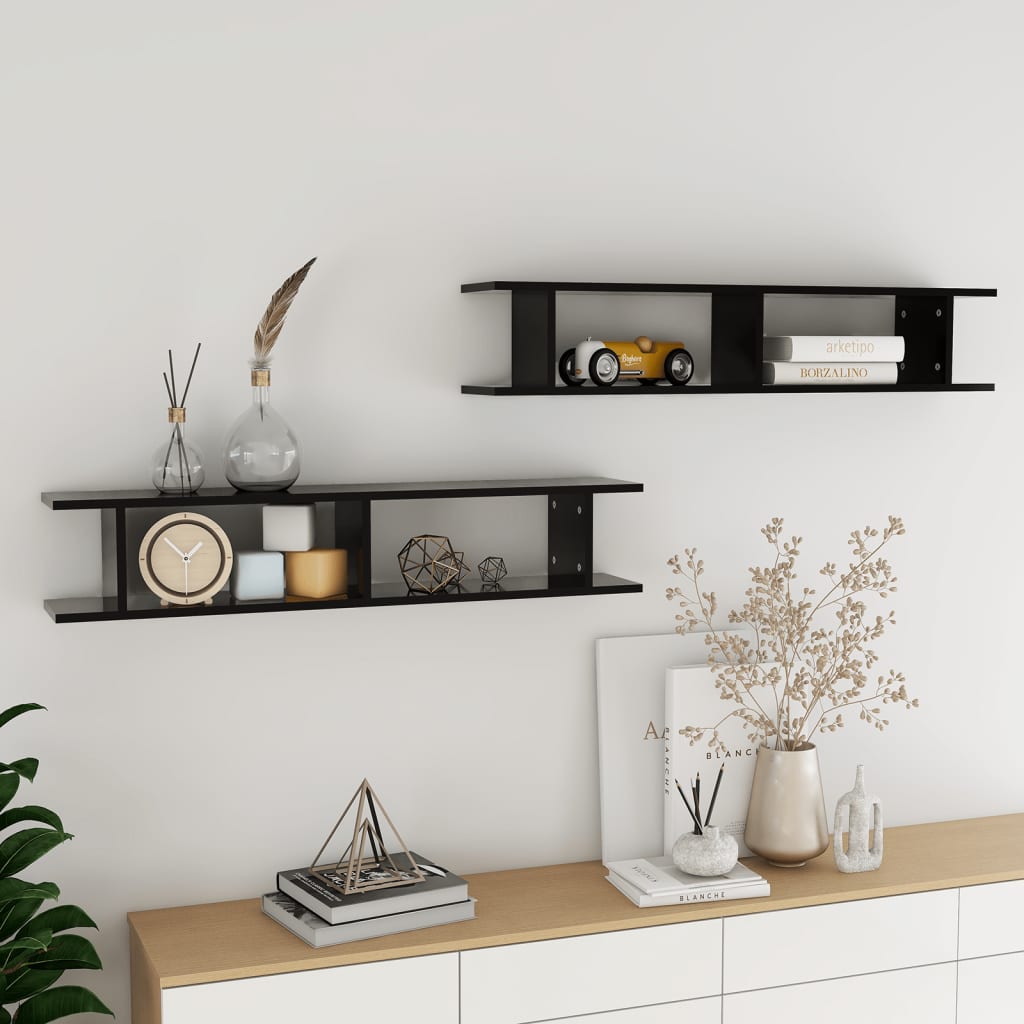 Wandschappen 2 st 105x18x20 cm bewerkt hout zwart is nu te koop bij PeponiXL, paradijselijk wonen!